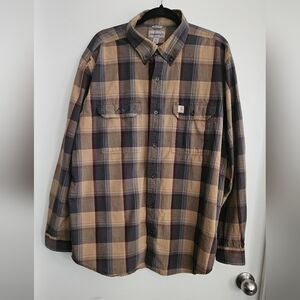 Carhartt Plaid XL Original Fit Tan/Blue/Burgundy Button Down Long Sleeve…